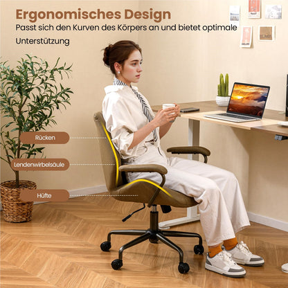 Bureaustoel – Bureaustoel Ergonomisch – Draaistoel – Computerstoel – Stoel Met Armleuning – Olijfgroen – Verstelbare Hoogte 45-52 cm – Kantelfunctie 90°-120°