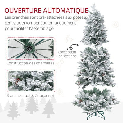 Kunstkerstboom – Kunstmatige Kerstboom – Kerstboom Met Takken – Decoratieve Kerstboom – Sneeuwkerstboom – 180 cm Hoog – 1489 Takken Met Denappeldecoratie