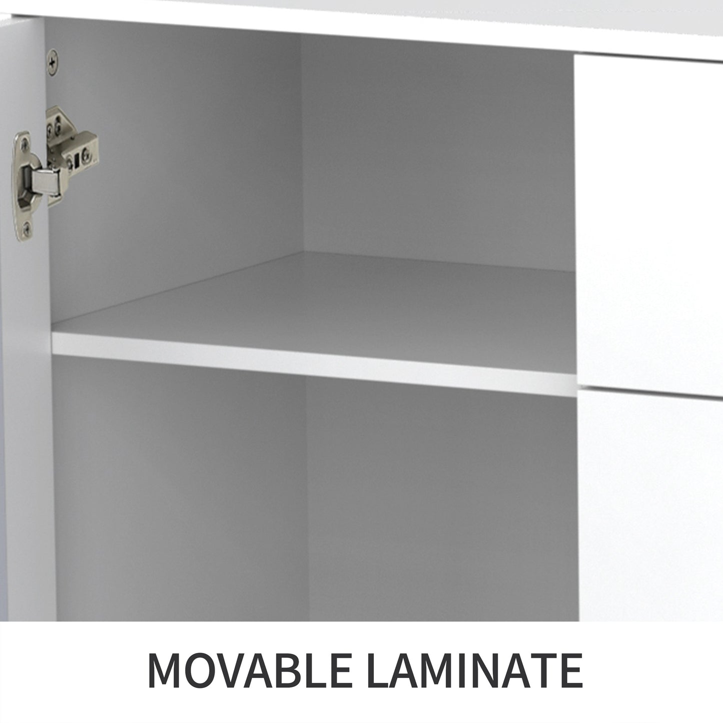 Dressoir – Sideboard – Opbergkast – Ladekast – Witte Spiegeldeuren – Kristalgrepen – 147,5x40x102 cm – Verstelbare Binnenplanken