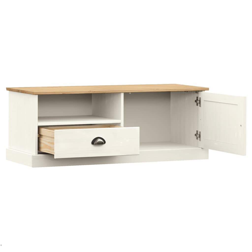 TV Meubel – TV Kast – TV Rek – TV Dressoir – TV Wandmeubel – Massief Dennenhout – Wit – Compact 106x40x40 cm – Praktische Opbergruimte