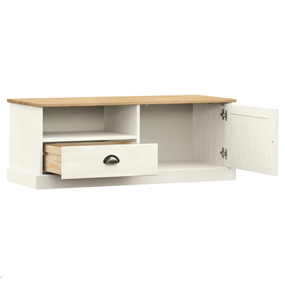 TV Meubel – TV Kast – TV Rek – TV Dressoir – TV Wandmeubel – Massief Dennenhout – Wit – Compact 106x40x40 cm – Praktische Opbergruimte