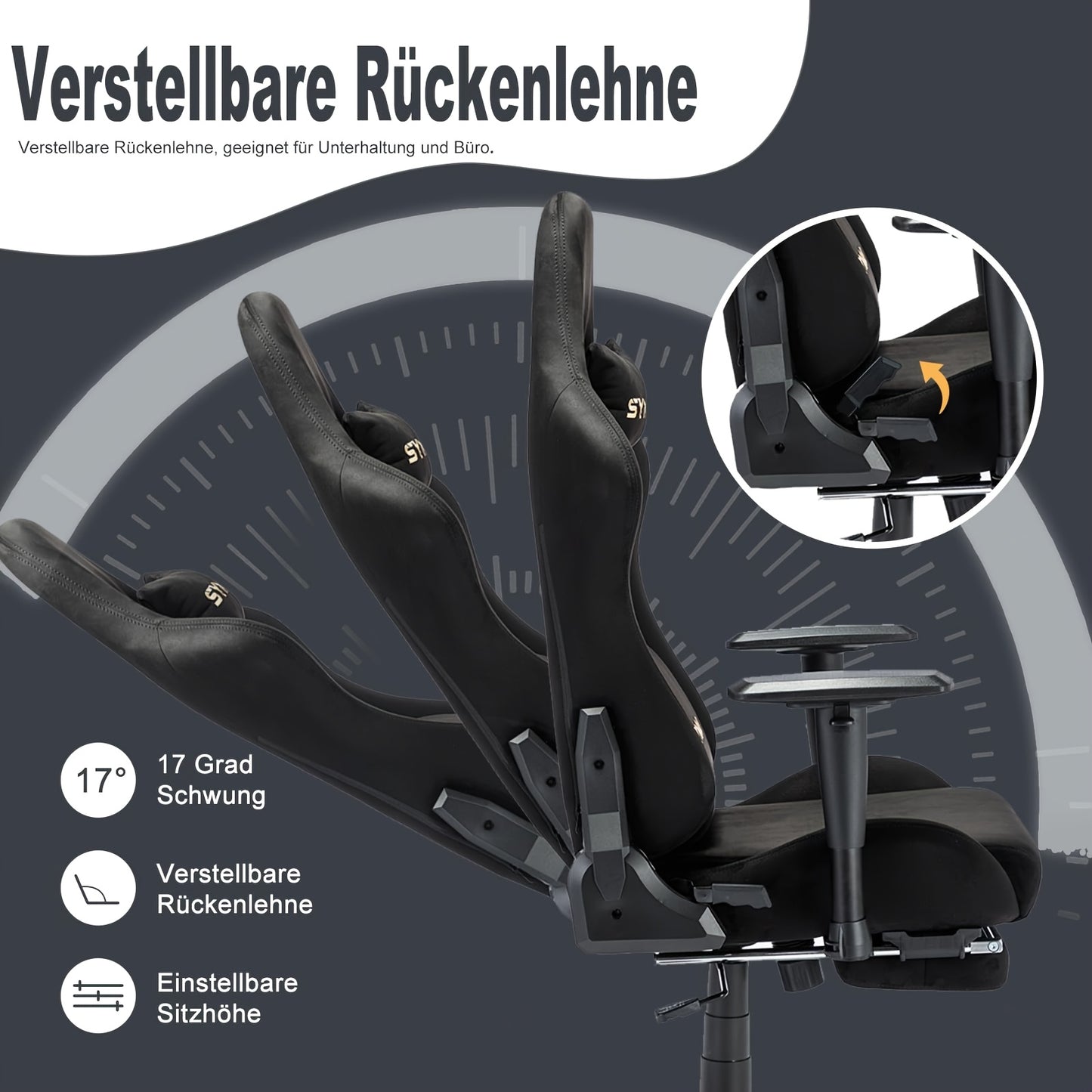 Gamingstoel – Gamestoel – Gaming Chair – Bureaustoel – Game Stoel – Ergonomisch Design – Memory Foam Zitting – Verstelbare Lumbaalsteun – 360° Draaibaar – Voetsteun – Zwart