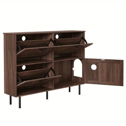 Schoenenkast – Schoenenrek – Schoenenopberger – Halmeubel – Schoenenbank – Smal Design – Stevig Metalen Frame – 3 Kanteldeuren – Met Katten Speeltje – Compact Voor Kleine Ruimtes