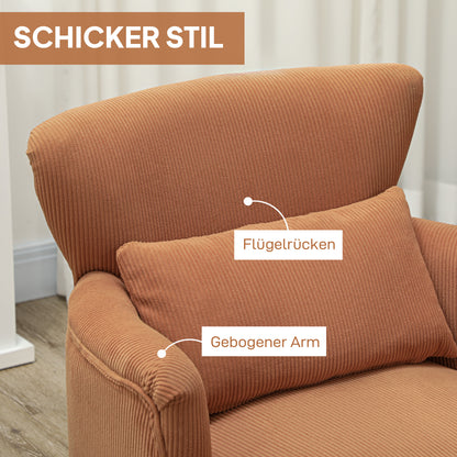 Oranje Fauteuil – Moderne Stoel – Accentstoel – Zetel – Relaxfauteuil – Met Lendenkussen – Stevige Rubberhouten Poten