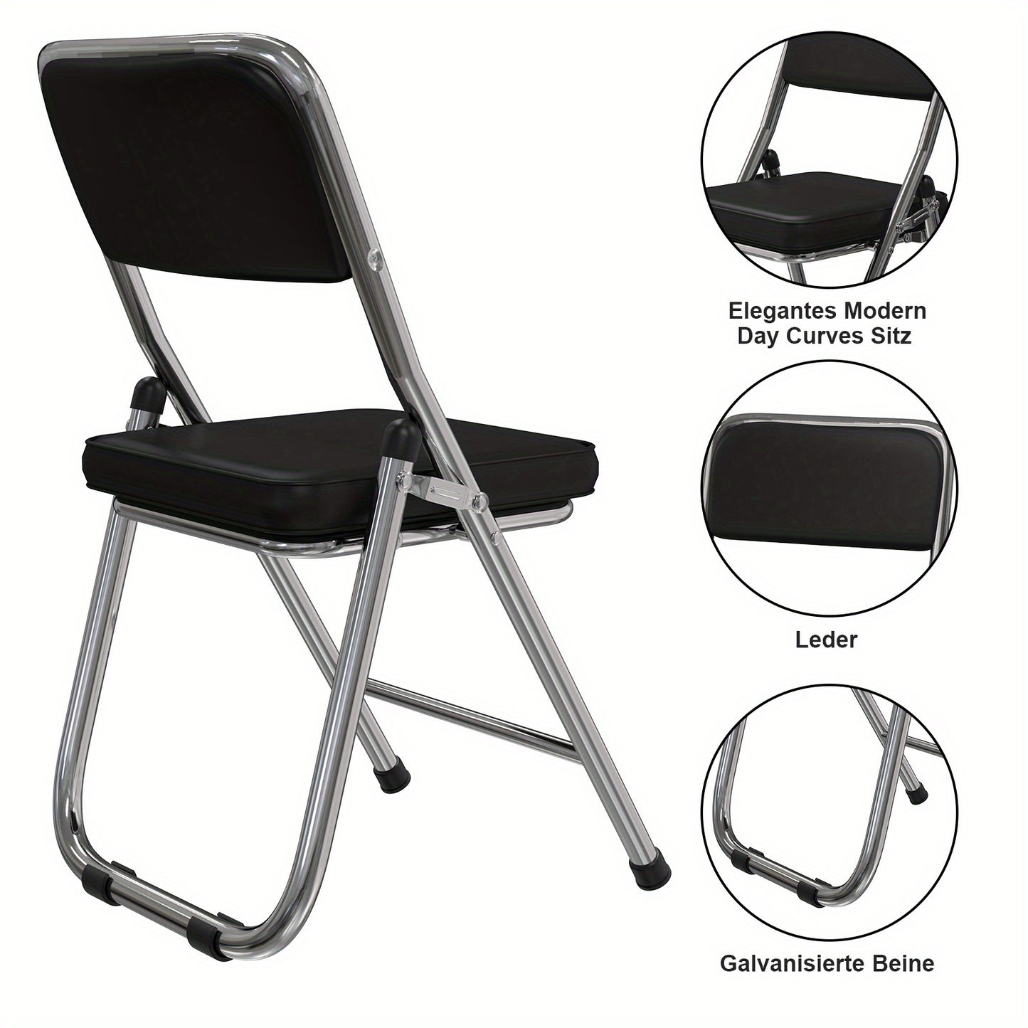 Set van 4 Leren Eetkamerstoelen – Zwarte Lounge Stoelen met Comfortabele Bekleding – Geschikt voor Keuken, Restaurant, Feest of Vergaderruimte