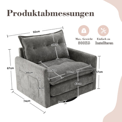 360° swivel lounge chair with armrests, large single sofa for living room, bedroom, study and office, modern style armchair with cushions, ideal for relaxation and entertainment, Office Armchair, Entertainment Seating, Conte