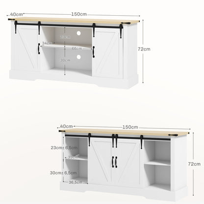Dressoir – Buffet – Opbergkast – Tv-meubel – Woonkamerkast – Wit Eikenhout – 150x40x72 cm – Schuifdeuren Met Verstelbare Legplanken