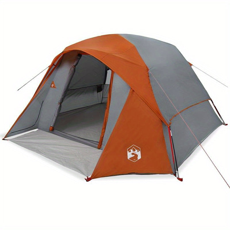4-persoonstent – Kampeertent – Koepeltent – Iglo Tent – Festival Tent – Waterdicht Polyester – Stevig IJzeren Frame – Magnetische Sluitingen – Makkelijk Op te Zetten – Grijs-Oranje