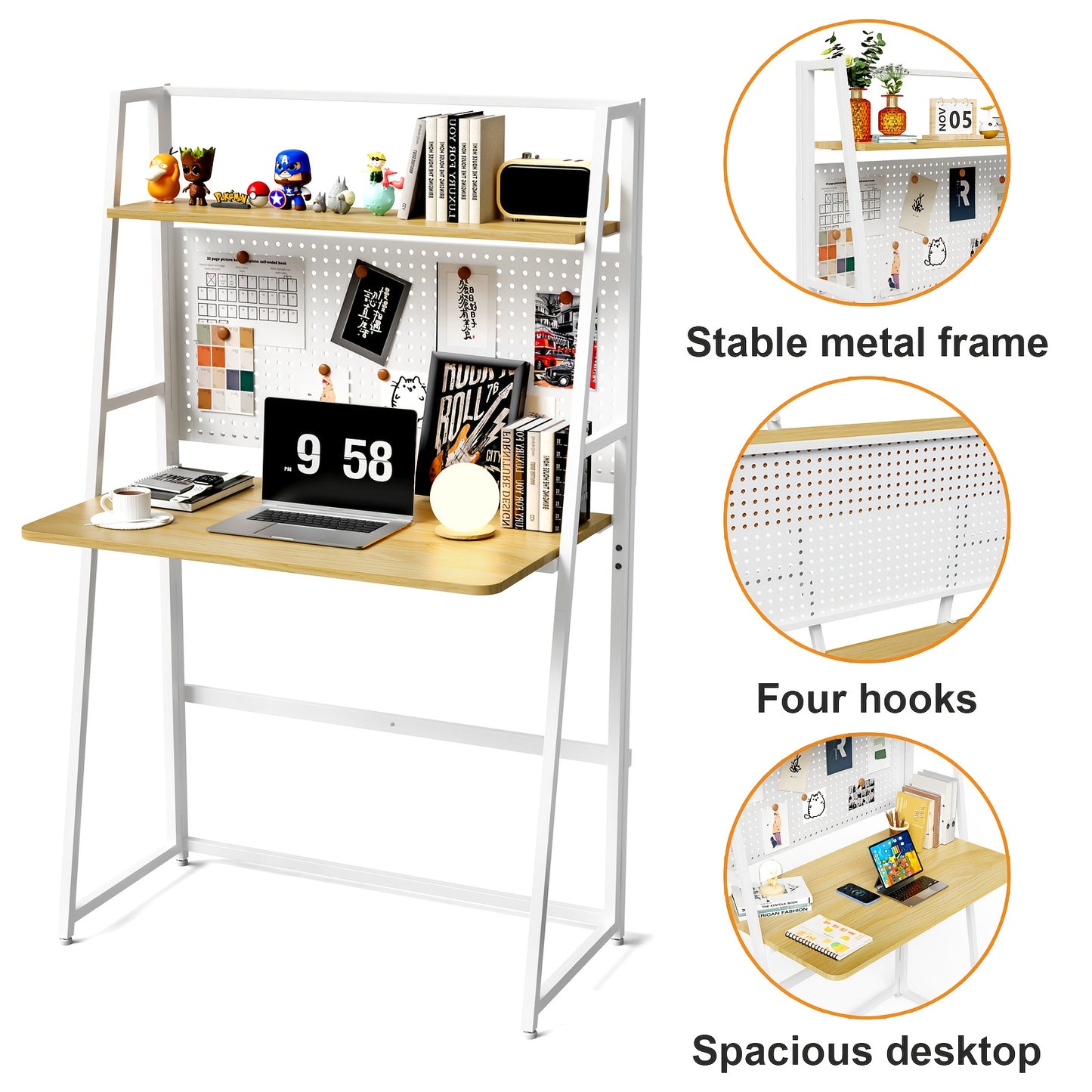 Compacte Bureau Tafel – 138 x 80 x 40 cm – Staand Bureau met Elegant Ontwerp en Natuurlijke Houtafwerking – Eenvoudig te Monteren – Perfect voor Kantoor, Woonkamer of Slaapkamer