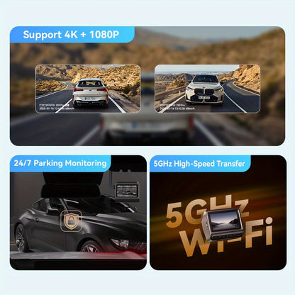 Dashcam – Auto Camera – Dashboardcamera – Voor- en Achtercamera – Dual Channel – Super Nachtzicht – 4K Front & Full HD Rear – Wifi Met App - QUORE