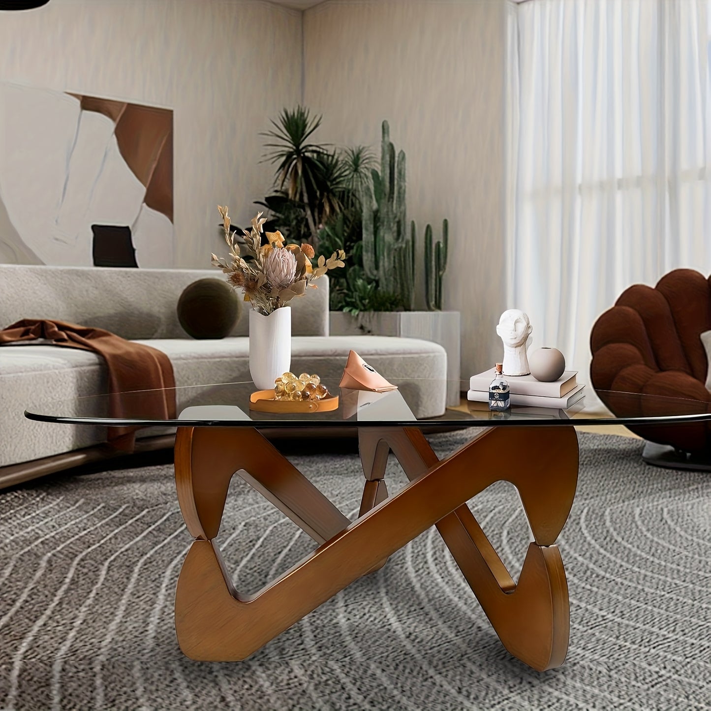 Triangle Salontafel – Salontafel Driehoek – Woonkamertafel – Koffietafel – Bijzettafel – Mid-Century Modern – Walnootkleurig Frame – Krasbestendig Gehard Glas – Eenvoudige Montage – Compact Ontwerp