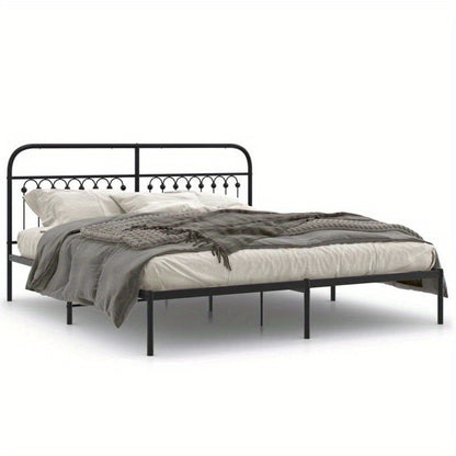 Bed Frame with Headboard Metal Black 183X203 Cm