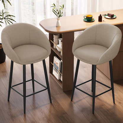 Barkrukken – Barkruk Set – Barstoel – Keukenkruk – Counterkruk – Set Van 2 – Stevige Constructie – Comfortabele Gevoerde Zitting – Lichtbeige Armlos – Minimalistisch Design