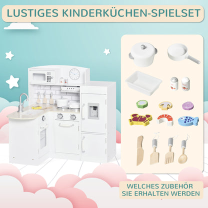 Speelkeuken – Kinderkeuken – Speelkeukentje – Speelkeukentje Voor Kinderen – Wit – 14-delige Accessoireset – Elektrische Waterdispenser – Afmeting 86x64x84,5 cm