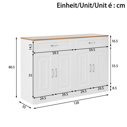 Sideboard – Dressoir – Kast – Opbergmeubel – Buffetkast – Wit Met Houtlook Bovenblad – Verstelbare Planken En Kantelbeveiliging – 120x35x80,5 cm