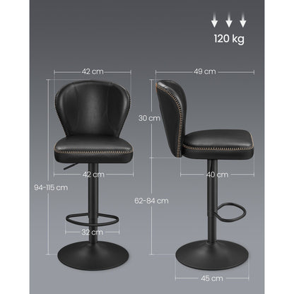 Barkrukken – Barstoelen – Barkruk – Keukenstoelen – Krukken – Verstelbaar 62-84 cm – 360° Draaibaar – Kunstleren Bekleding – Zwart