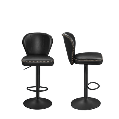 Barkrukken – Barstoelen – Barkruk – Keukenstoelen – Krukken – Verstelbaar 62-84 cm – 360° Draaibaar – Kunstleren Bekleding – Zwart