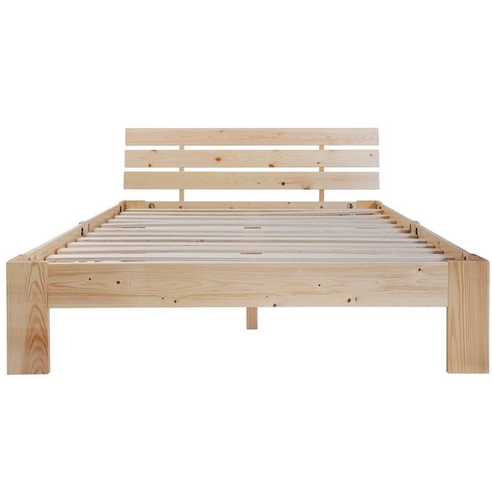 Massief Houten Tweepersoonsbed – Houten Bed – Slaapbank – Bedframe – Slaapmeubel – Massief Dennenhout – Inclusief Hoofdbord en Lattenbodem – 200x140 cm – Duurzaam & Eenvoudig Te Monteren