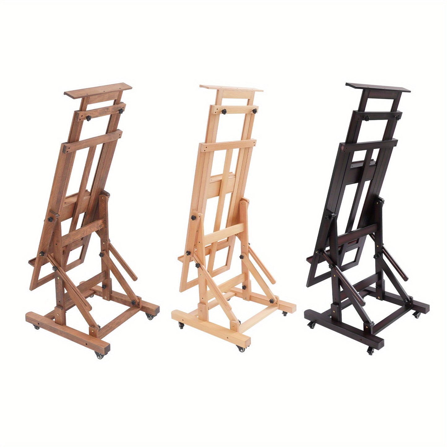 Verstelbare Kunstenaars Ezelschaal – Schildersezel – Atelier Ezelschaal – Houten Ezelschaal – Kunst Easel – Walnoot Kleur – Verstelbare Hoogte 140-300 cm – Stevige H-vormige Basis met Remwieltjes