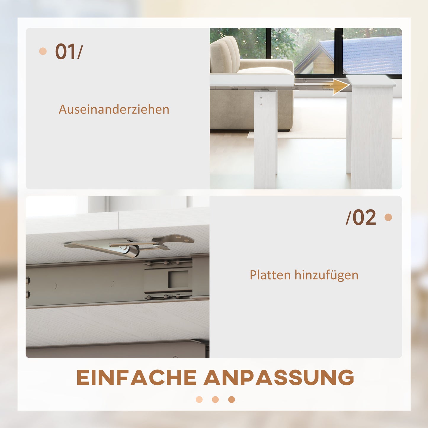 Uitschuifbare Eettafel – Inklapbare Tafel – Uitklapbare Keukentafel – Vouwtafel – Wit – Verstelbaar 60-180 cm – Hoogwaardig Spaanplaat