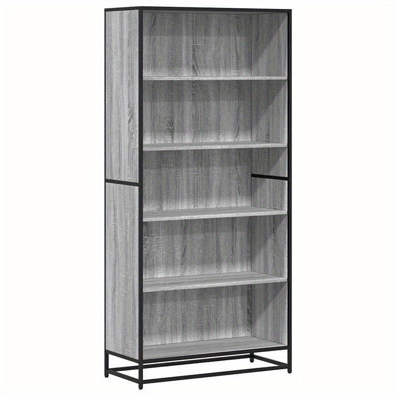 [Versatile Use] Stylish Gray Sonoma Oak Bookcase - 3-Section Vertical Shelving Unit with Black Metal Frame, Smooth & Moisture-Proof Wood, Ample Storage for Living Room, Office, or Study - Perfect for Books, Decor, and Essenti