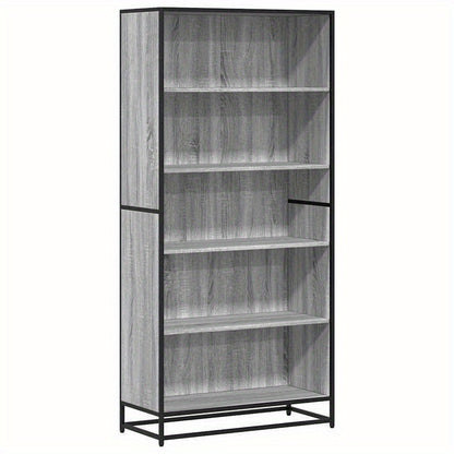 [Versatile Use] Stylish Gray Sonoma Oak Bookcase - 3-Section Vertical Shelving Unit with Black Metal Frame, Smooth & Moisture-Proof Wood, Ample Storage for Living Room, Office, or Study - Perfect for Books, Decor, and Essenti
