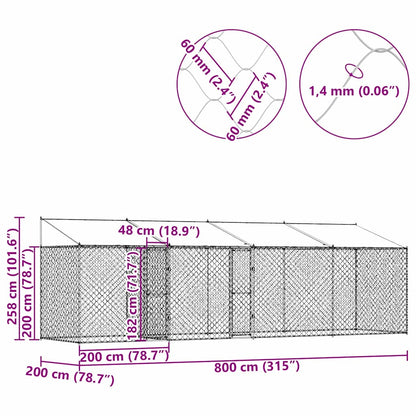 Hondenren Buiten – Hondenhok Tuinren Kennel Dierenren – Voor Grote Honden – Gegalvaniseerd Staal – Afneembaar Polyethyleen Dak – 2,56 x 2,00 x 0,80 m