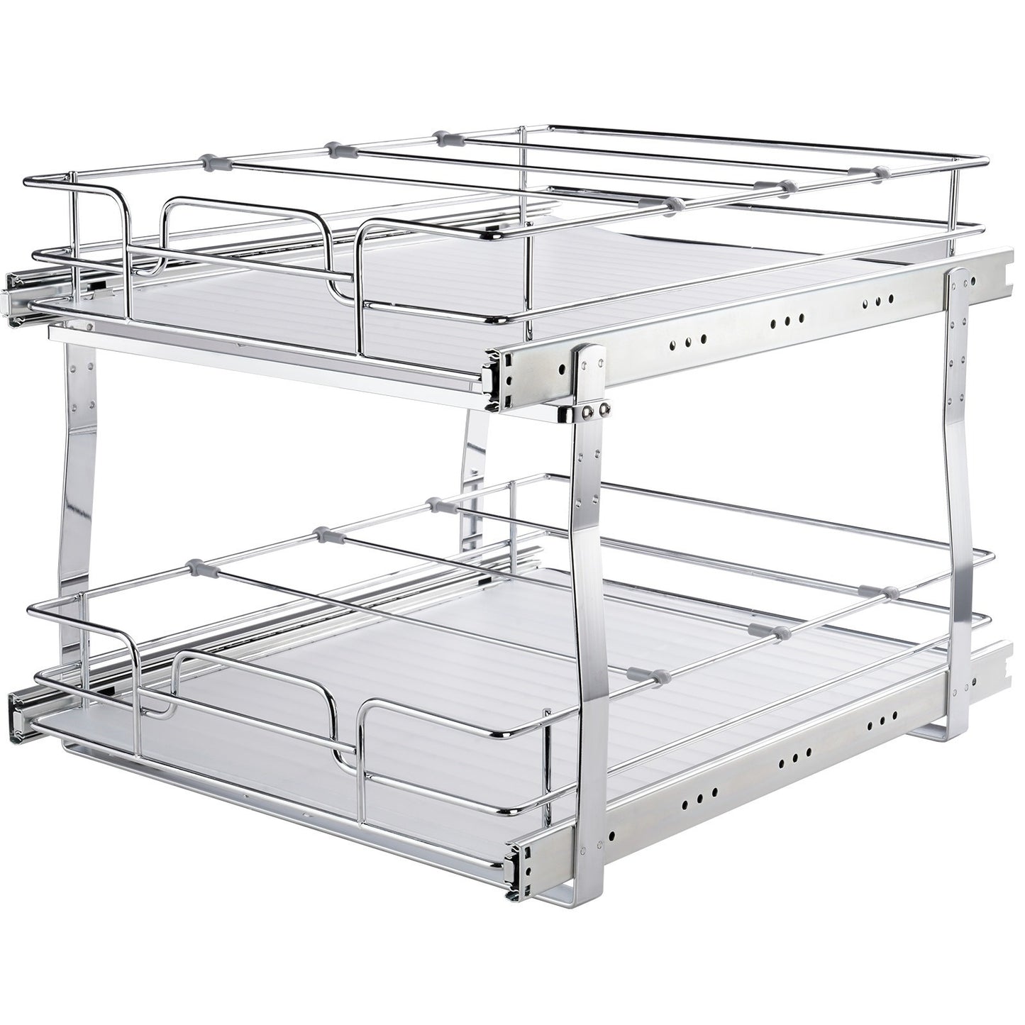 Uittrekmand Keukenkast – Uitschuifmand – Keukenorganizer – Kastmand – Opbergbak – Chroomgecoat Staal – 2 Laags Met Max. Draagvermogen 30 Kg