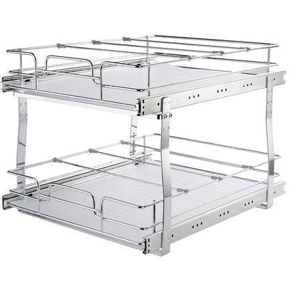 Uittrekmand Keukenkast – Uitschuifmand – Keukenorganizer – Kastmand – Opbergbak – Chroomgecoat Staal – 2 Laags Met Max. Draagvermogen 30 Kg