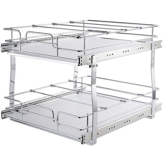 Uittrekmand Keukenkast – Uitschuifmand – Keukenorganizer – Kastmand – Opbergbak – Chroomgecoat Staal – 2 Laags Met Max. Draagvermogen 30 Kg