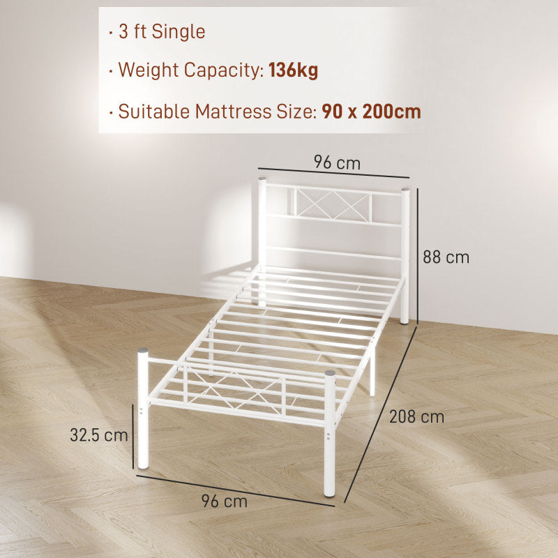 Eenpersoonsbed – Bedframe – Stalen Bed – Opbergbed – Slaapkamerbed – Wit – Stevig Stalen Frame – Ruimtebesparend Met Opbergruimte Onder Bed