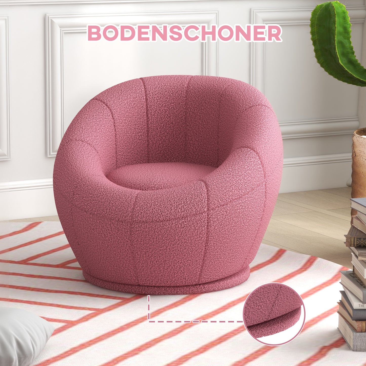 Mini Modern Armchair in Plush with Thick Padding, 60X56X48Cm, Pink