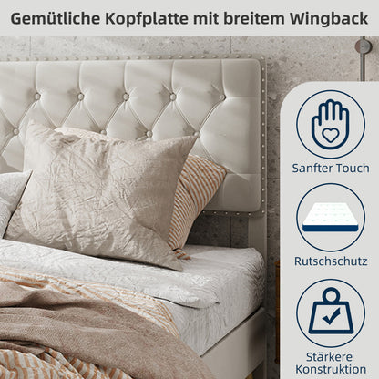 Bed – Bedframe – Slaapbed – Boxspring – Ledikant – Beige Stoffen Hoofdbord Met Geheugenfoam – Lage Boxframe 140x200 cm