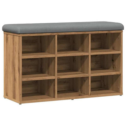 Opbergbank Hal – Schoenenbank – Zitbank – Schoenenrek – Opbergmeubel – Artisan Oak Kleur – Stevig Houtcomposiet – Comfortabel Lichtgrijs Kussen