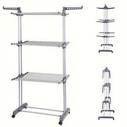 Vertical Space Saving Clothes Drying Rack - Heavy Duty Grey Silver Metal Frame, Rollable Design, 75x49x170cm Large Capacity, Suitable For Indoor/Outdoor Use (Foldable), Drying Racks