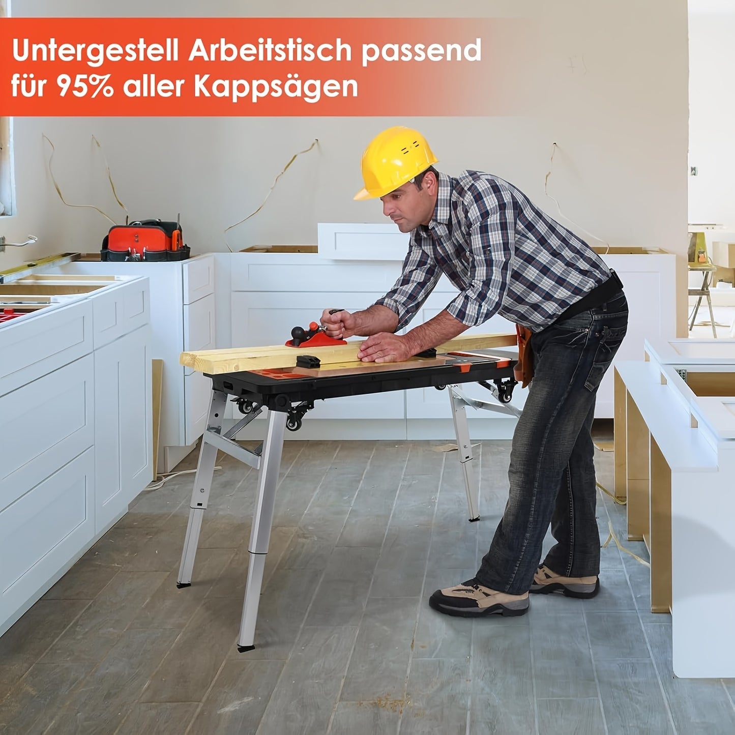 7-in-1 Folding Workbench for Household DIY Workstation, Multifunctional Foldable Work Table with Clamping, Angle Marking, and 150-250kg Load Capacity, Portable Height-Adjustable Workbench with Large Work Surface, ABS/Iron/Alu