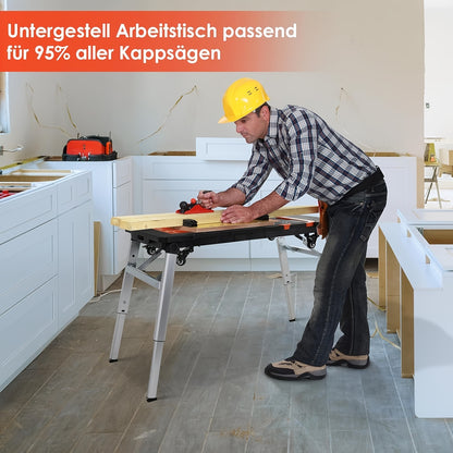 7-in-1 Folding Workbench for Household DIY Workstation, Multifunctional Foldable Work Table with Clamping, Angle Marking, and 150-250kg Load Capacity, Portable Height-Adjustable Workbench with Large Work Surface, ABS/Iron/Alu
