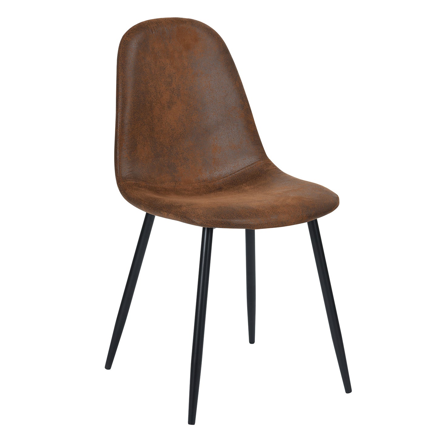 Eetkamerstoel – Stoel – Kuipstoel – Keukenstoel – Zithoekstoel – Bruin Suède – Metalen Poten – Gebogen Rugleuning – Vintage Stijl – 44x53x86 cm – Set van 4