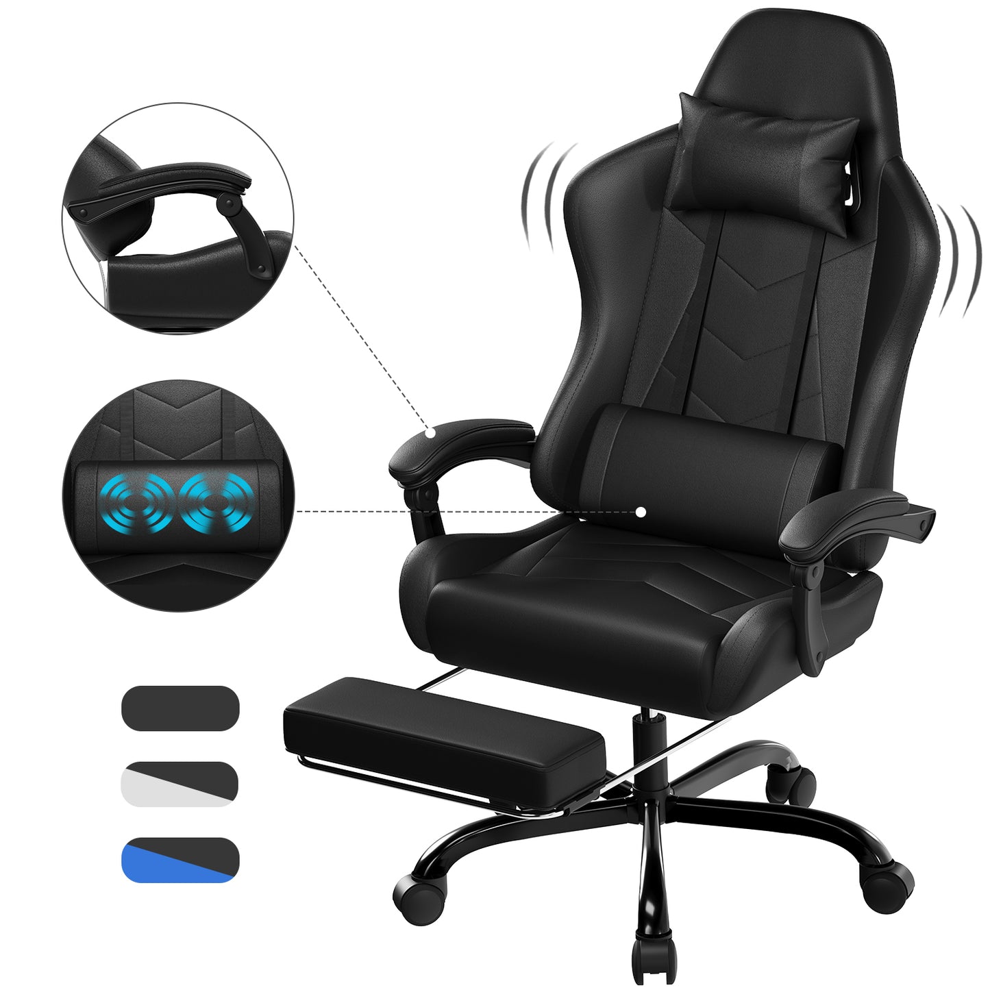 Ergonomische Gamingstoel – Bureaustoel – Office Chair – Esports Stoel – Gamedraaistoel – Zwart Kunstleer – Massagekussens – Handmatige Verstelbare Rugleuning