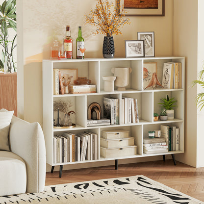 10-Cube Boekenkast – Boekenkast – Opbergkast – Rek – Displaykast – Wit – Mid Century Modern Design – Met 5 Tapered Metalen Poten – Anti-Kantel Veiligheid