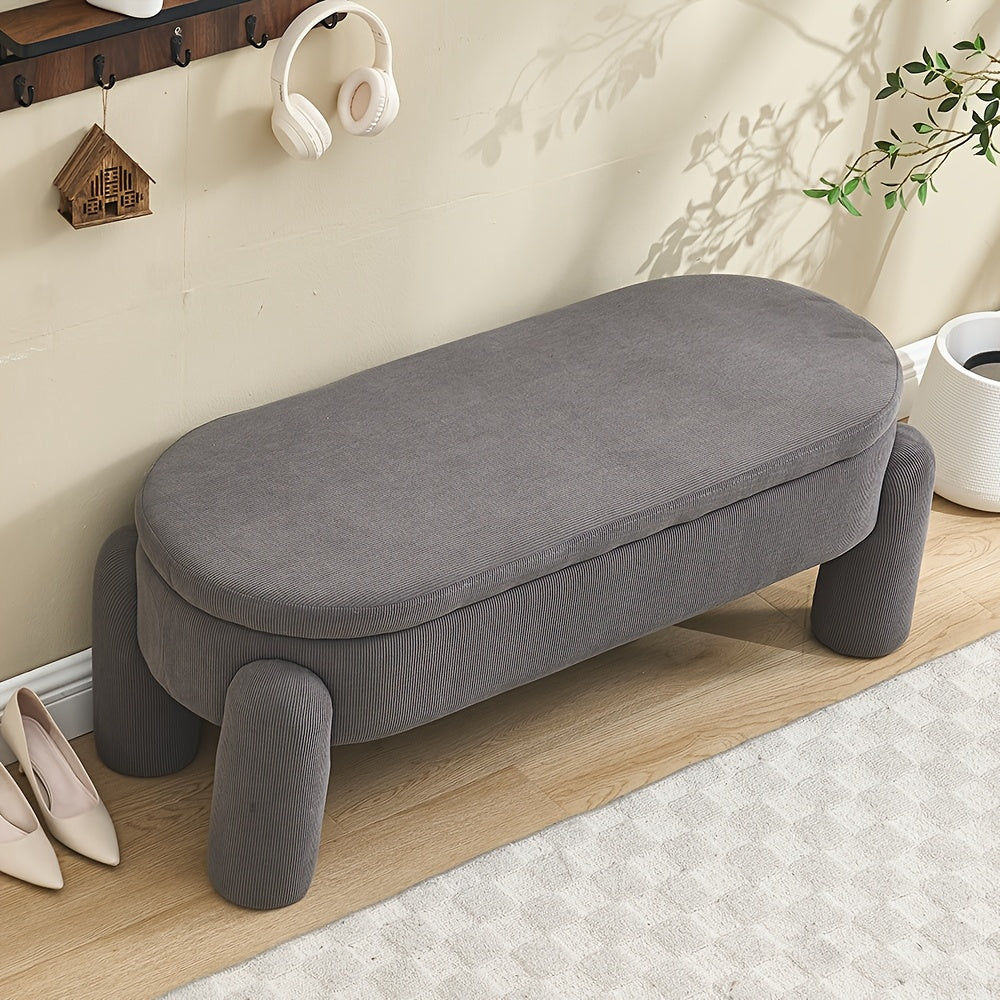 Modern Storage Bench with Hidden Compartment - Soft Chenille Fabric Ottoman Bench with Cushioned Seat, Sturdy Legs & Spacious Interior for Entryway, Living Room, Bedroom - Multi-Functional Furniture in Neutral Tones (Beige, B