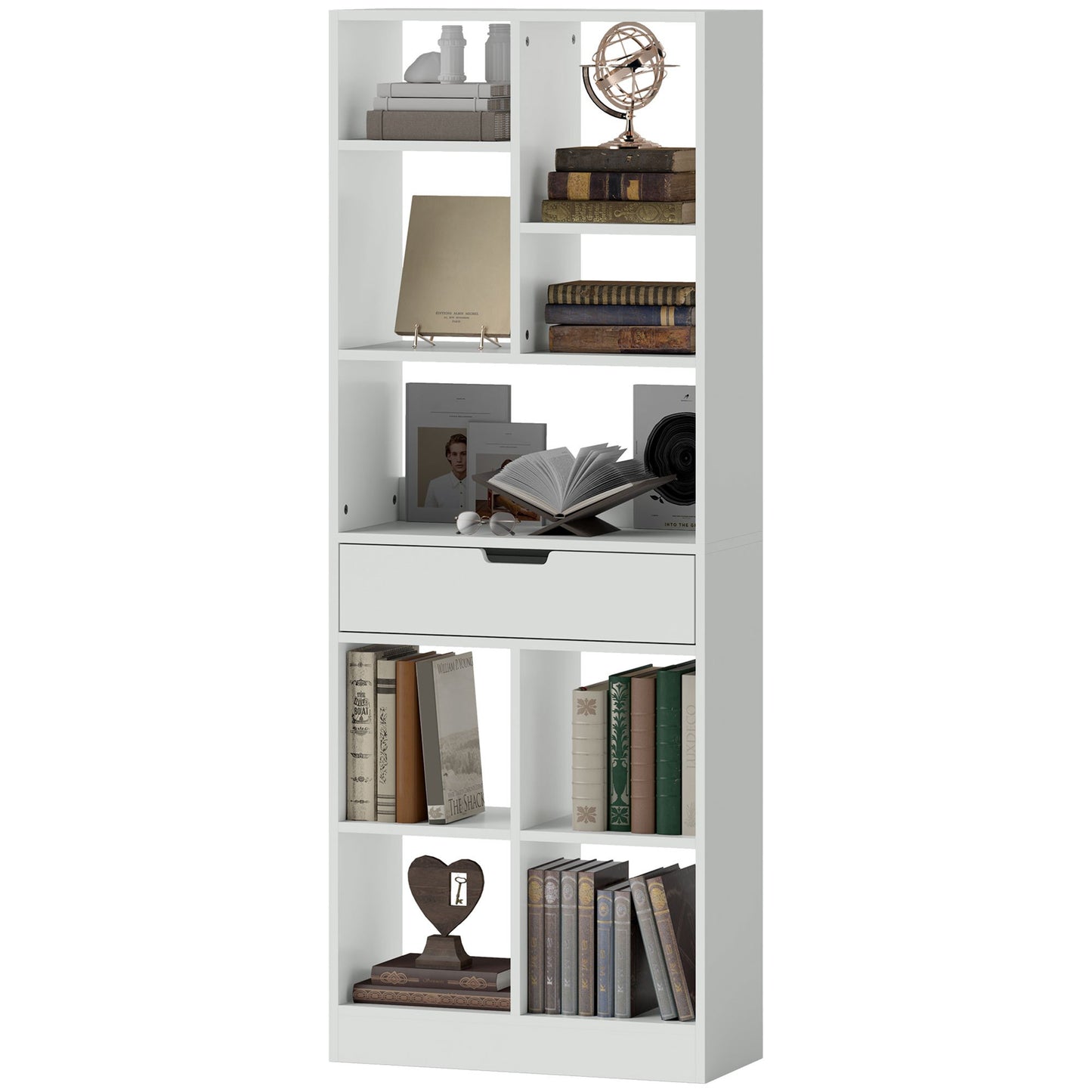 Boekenkast – Boekrek – Opbergkast – Plank – Wandkast – Wit – 9 Vakken – Kantelbeveiliging – Compact 60x26x158 cm