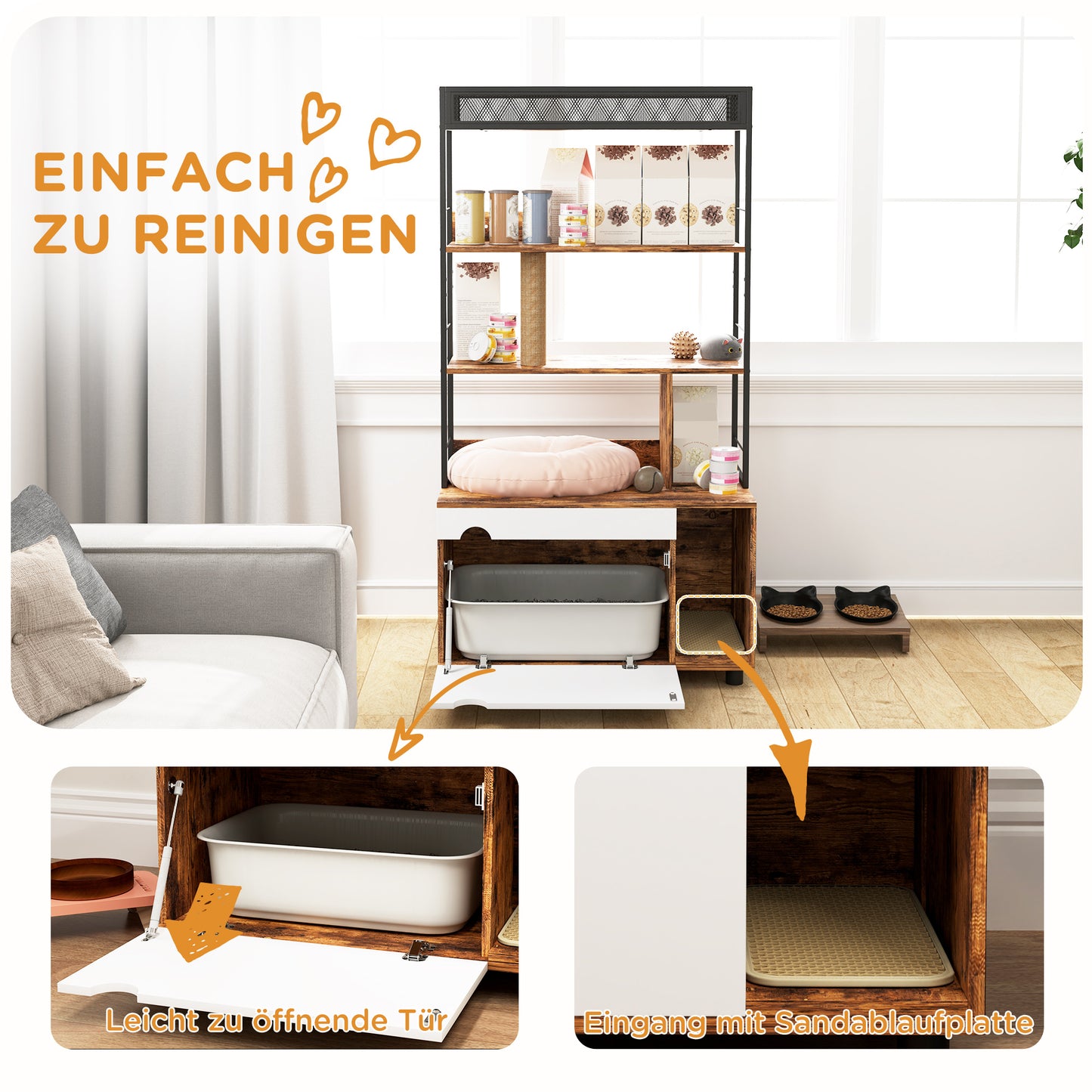 Kattenbakmeubel – Kattenbakkast – Kattenhuis – Kattentoilet – Kattenbakverstopper – Multifunctioneel 2-in-1 Design – Ruime Opbergruimte & Geïntegreerde Krabpaal – 80x48x152 cm – Rustiek Bruin
