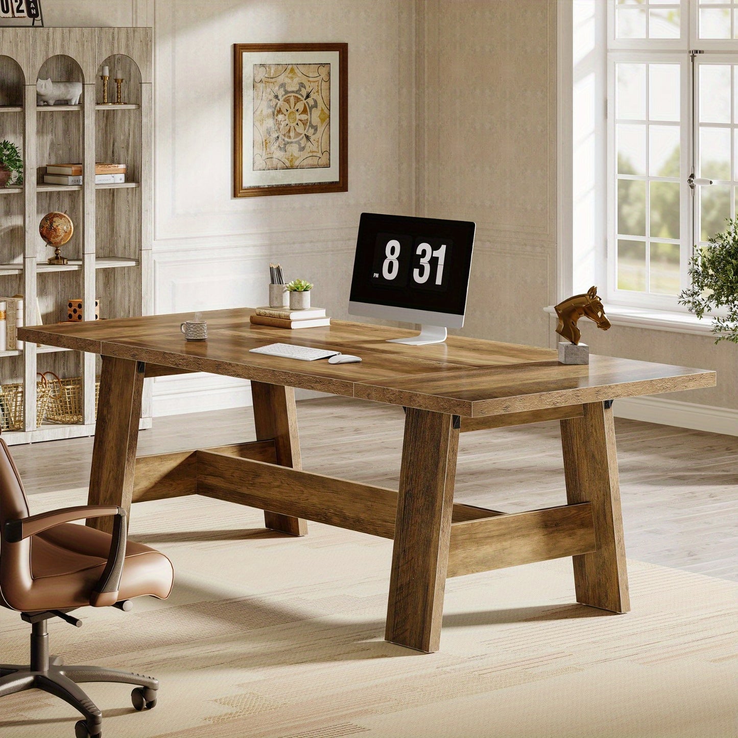 Vergadertafel – Conferentietafel – Bureaublad – Werktafel – Vergaderbureau – 179 cm Rechthoekig – E0 MDF Rustiek Bruin – Ruimtebesparend – Gemakkelijk Montage
