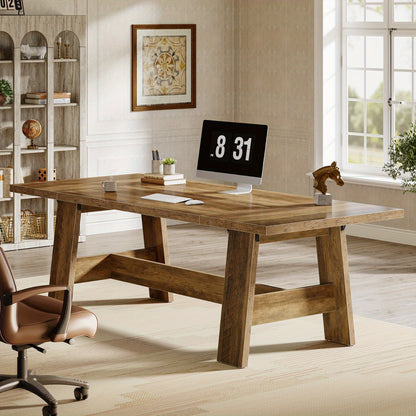 Vergadertafel – Conferentietafel – Bureaublad – Werktafel – Vergaderbureau – 179 cm Rechthoekig – E0 MDF Rustiek Bruin – Ruimtebesparend – Gemakkelijk Montage