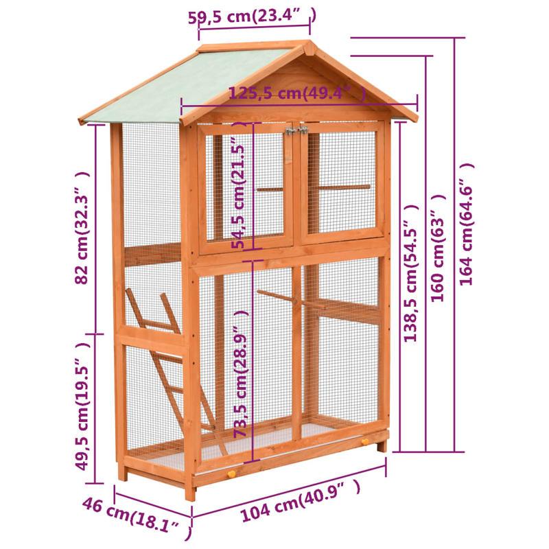 Vogelkooi – Vogelhuis – Vogelren – Vogelverblijf – Vogelkooi Massief Hout – Groot Formaat 125,5x59,5x164 cm – Duurzaam Grenen & Sparrenhout – Meerdere Niveaus & Uitneembare Lades