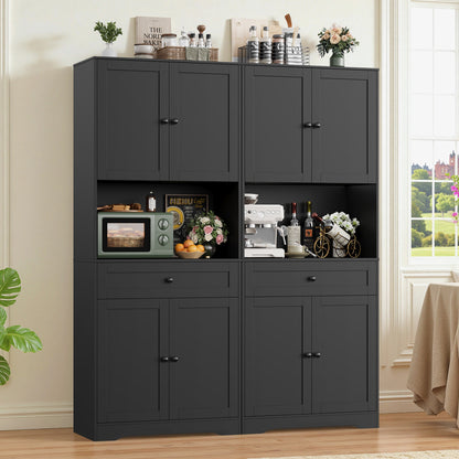 Keukenkast – Keukenmeubel – Opbergkast – Buffetkast – Keukenonderkast – Groot Werkblad – Stevig Hout – Met Laden en Dubbele Deuren – Hoogte 69 cm – Wit met Houtaccent