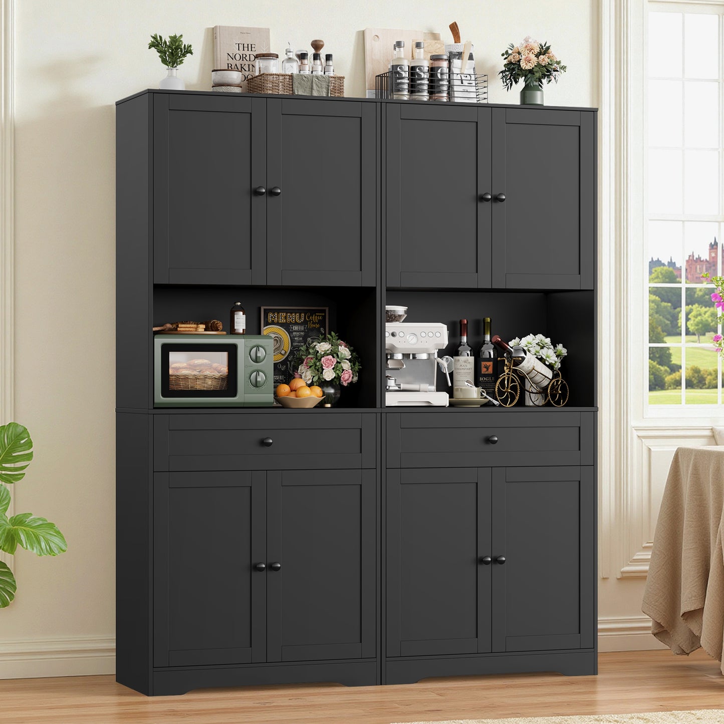 Vrijstaand Kastje – Opbergkast – Keukenkast – Badkamerkast – Woonkamerkast – Zwart Knopje – MDF Materiaal – 68,5 cm Hoogte – 3,2+ Kubieke Voet Opbergruimte – Glazen Deuren – Lade Opbergfunctie – Gemakkelijk Te Monteren