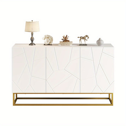 Dressoir – Opbergkast – Ladekast – Buffetkast – Woonkamerkast – Modern Wit – Hexagonaal Ontwerp – Stevig Metalen Frame – 130 cm Breed – Vloermontage