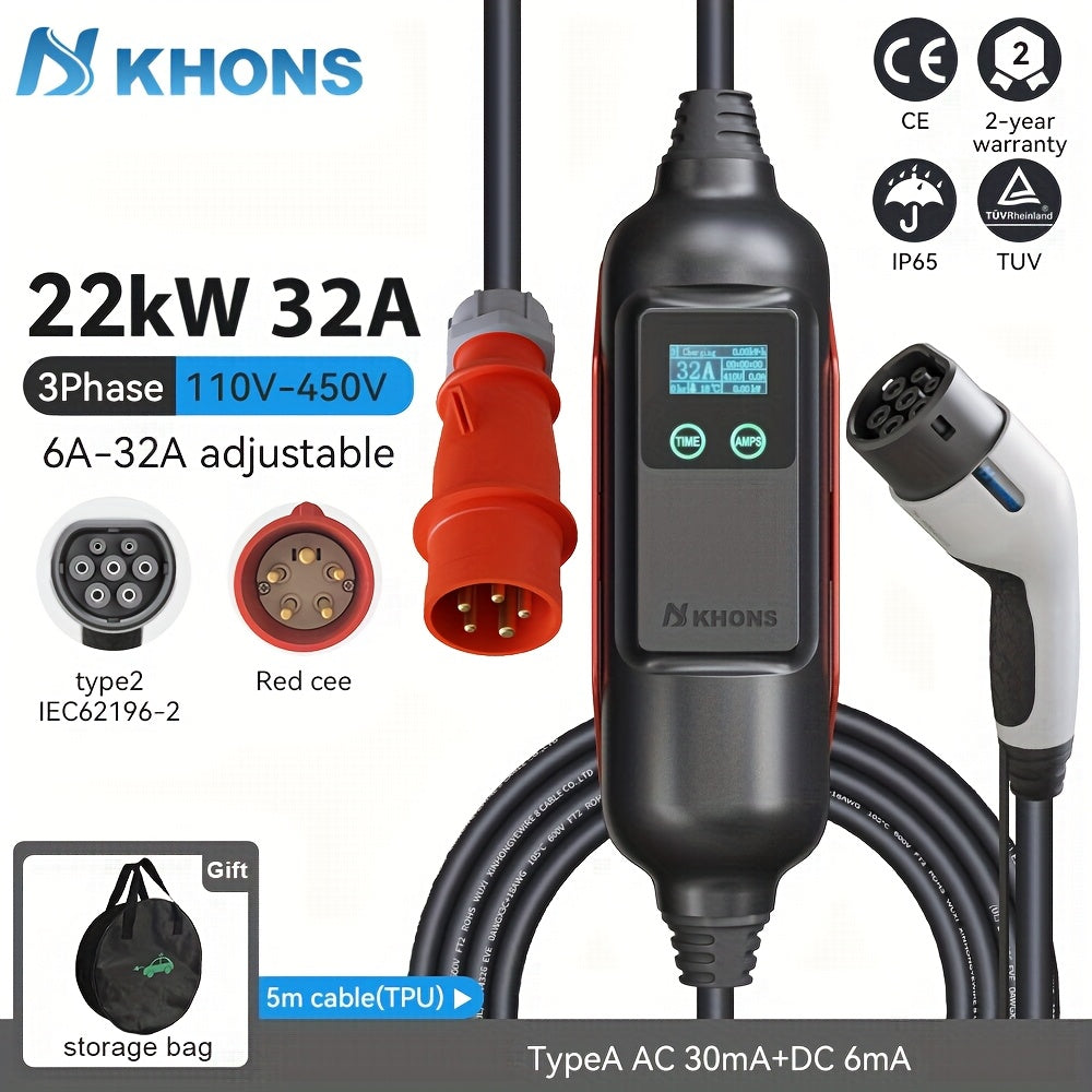 EV Laadpaal – Laadstation – Wallbox – EV Oplader – Elektrische Auto Lader – 22 kW Driefasig – Instelbare Timer – 5m TPU Kabel